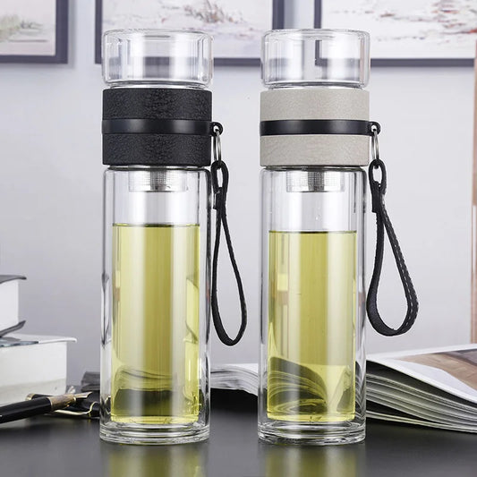 Double-Wall Glass Water Bottle with Tea Infuser