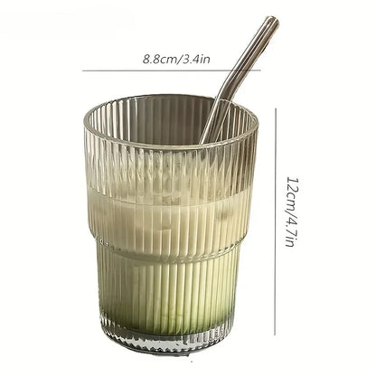 Stripe Glass Cups with Lid and Straw