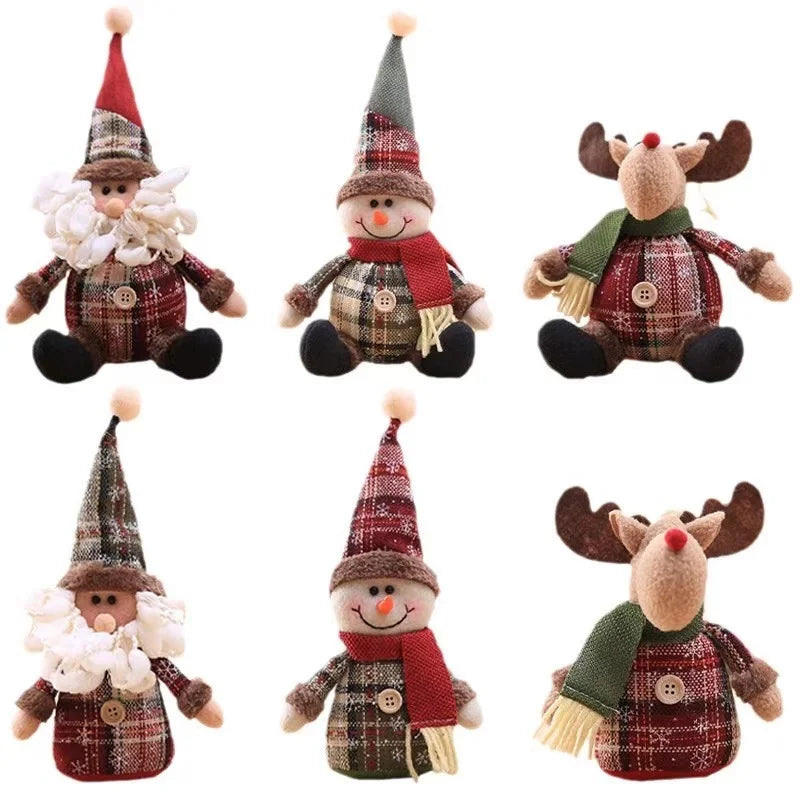 Santa Claus, Snowman, and Elk Plush Doll Ornaments