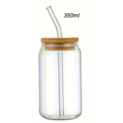 Glass Cups with Bamboo Lids and Straw