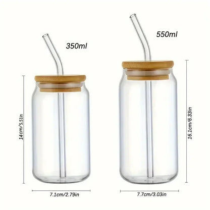 Glass Cups with Bamboo Lids and Straw