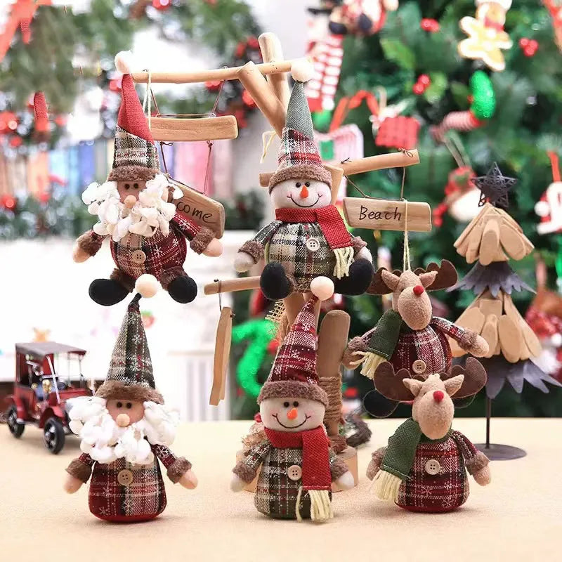 Santa Claus, Snowman, and Elk Plush Doll Ornaments