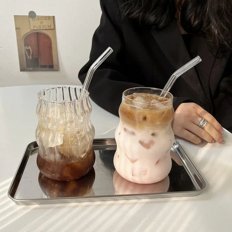 Transparent Glass Mug with Straw