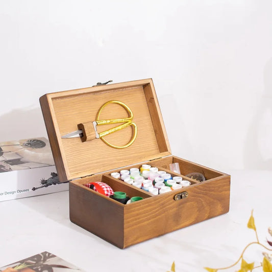 Portable Wooden Sewing Box Set