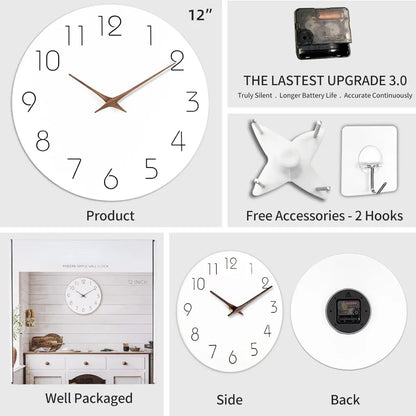 Silent Non-Ticking Modern Wood Wall Clock