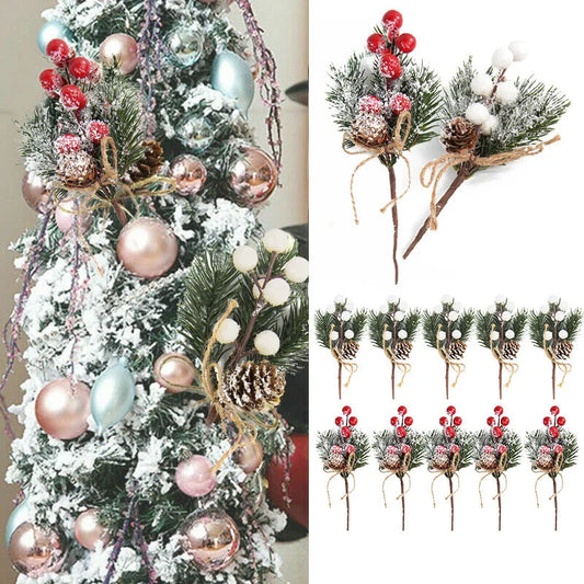 5pcs Artificial Red Berry & Pine Cone Branches